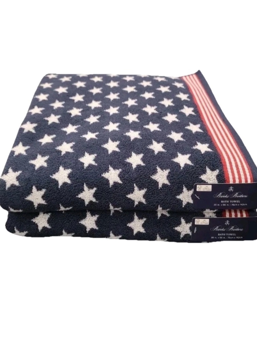 Brooks Brothers Red White Blue Stars Stripes 30 x 56” Bath Towels Set of 2 New